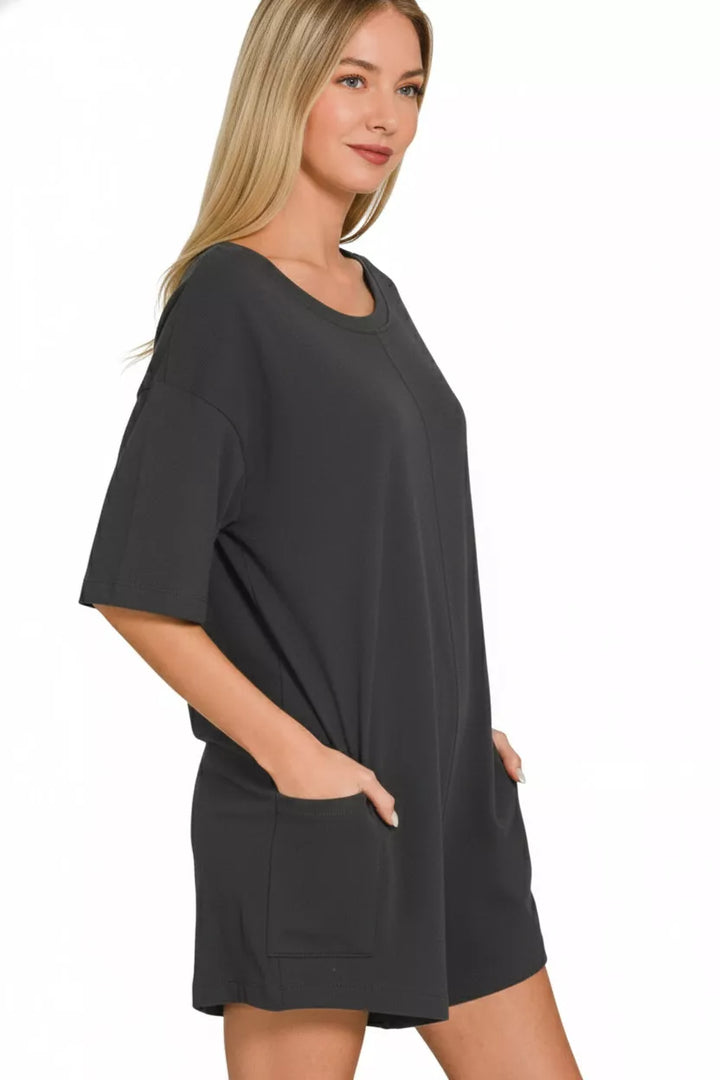 Black Zenana V Or Scoop Neck Reversible 2 Way Romper