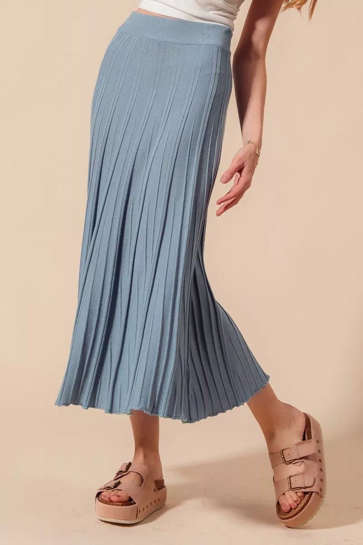 Dusty Blue So Me A Line Knitted Sweater Midi Length Skirt