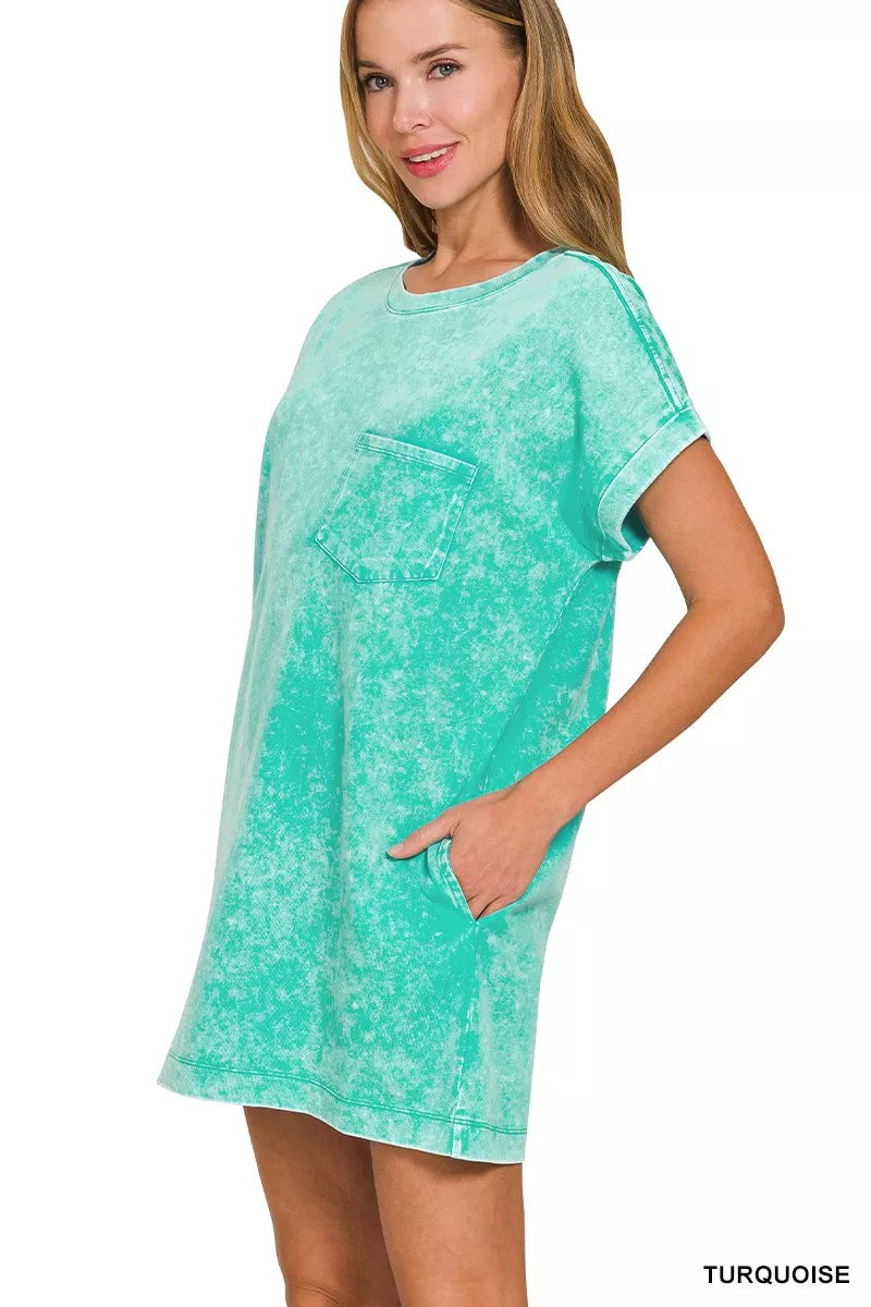 Turquoise Zenana Premium Cotton Washed T Shirt Dress 4