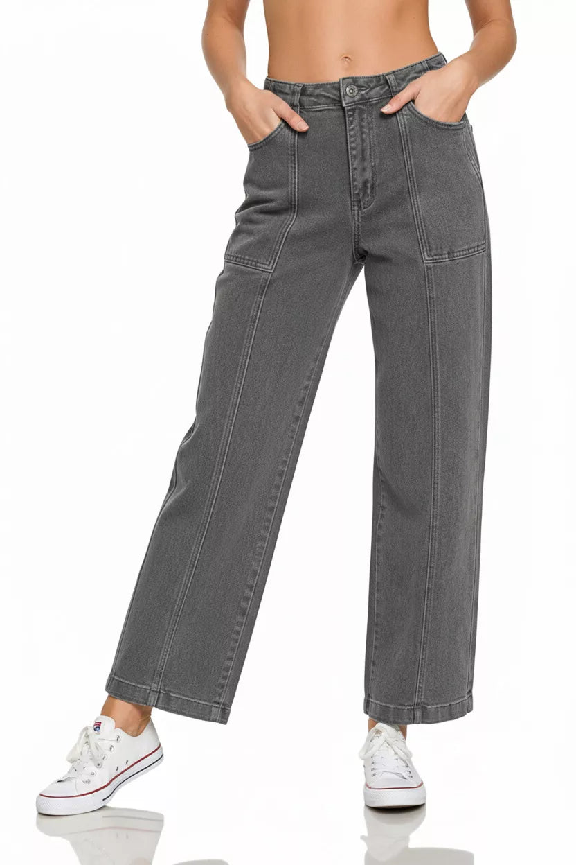 Ash Black Zenana Straight Leg Utility Pocket Jeans 5