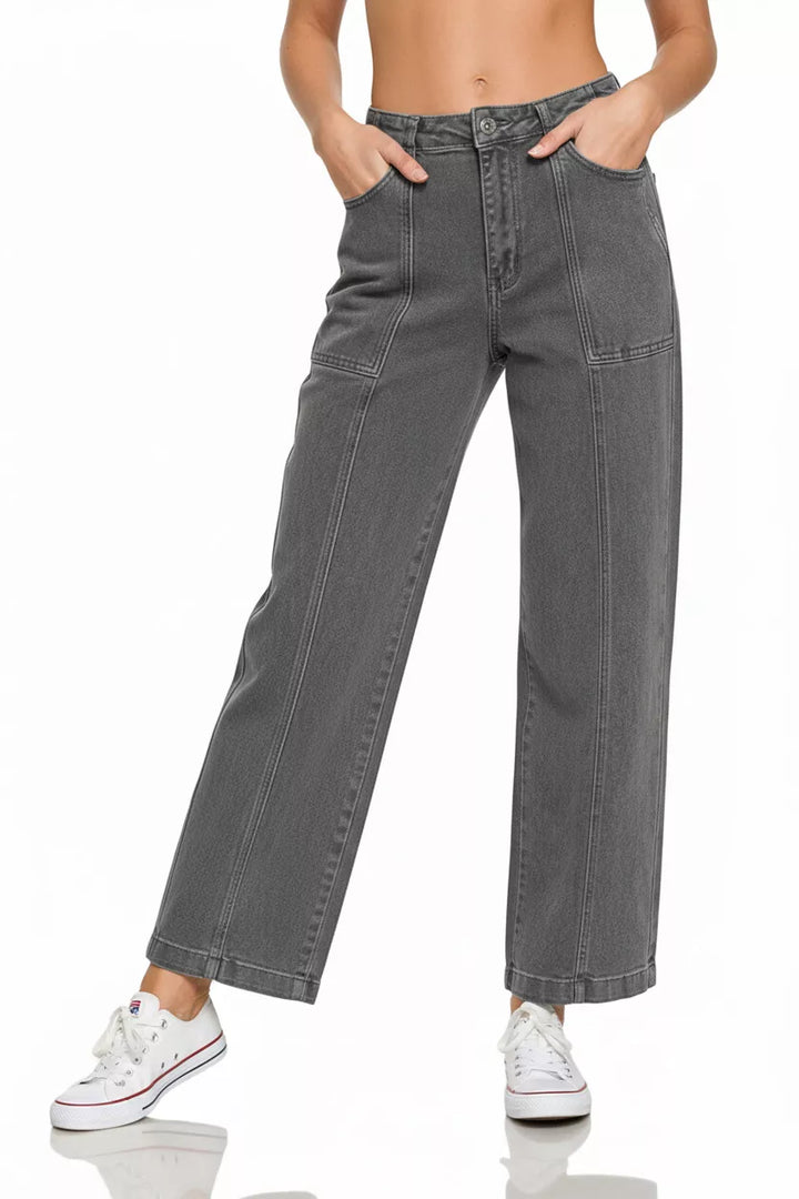 Ash Black Zenana Straight Leg Utility Pocket Jeans 5
