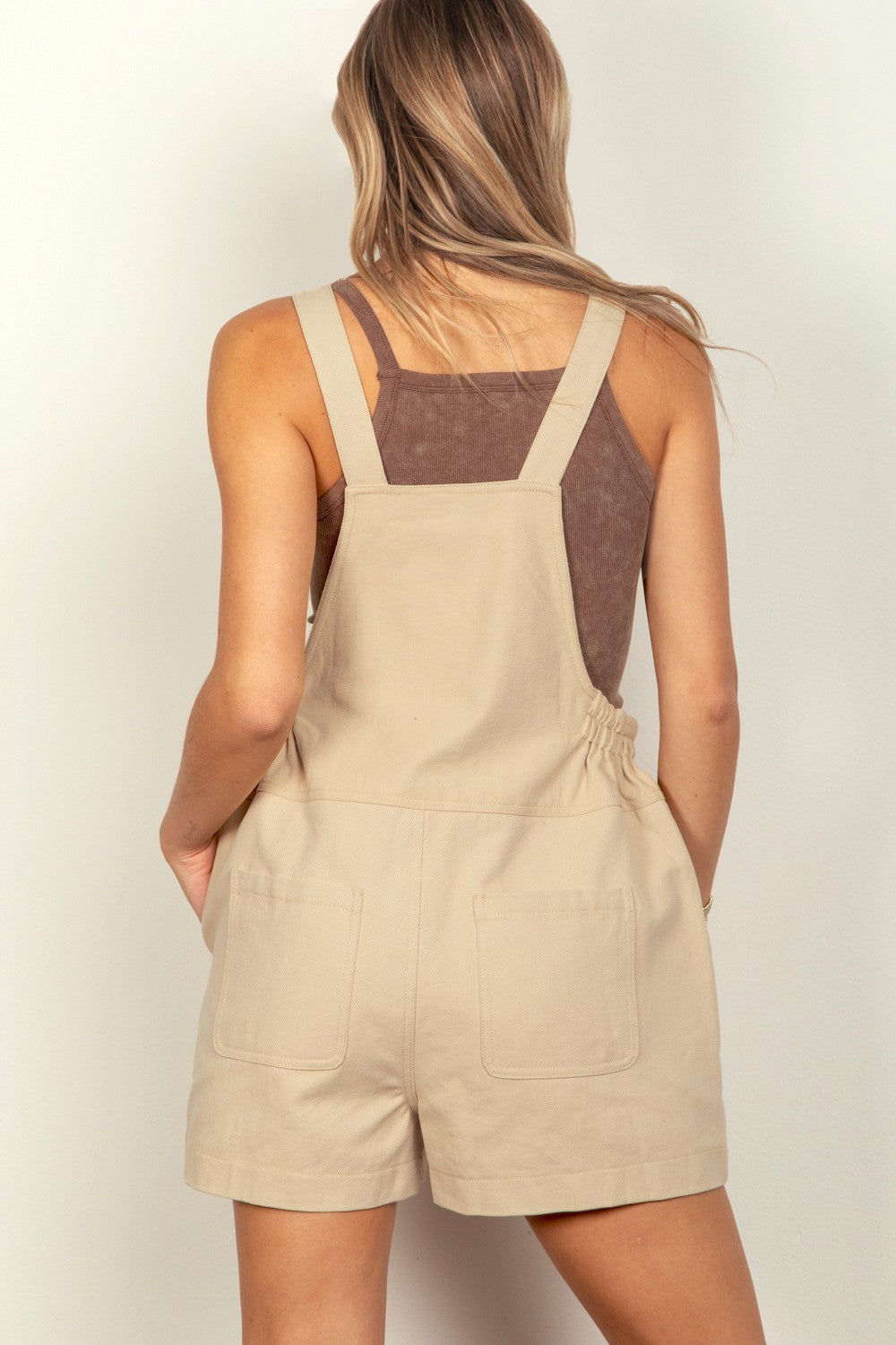 Beige Very J Adjustable Suspender Overalls With Pockets 1