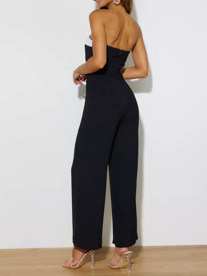 Black Contrast Tube Wide Leg Jumpsuit