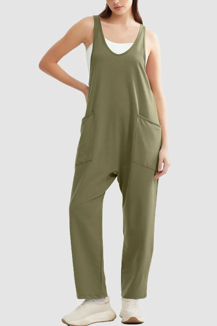 Matcha Green Lovelet Wide Strap Jumpsuit With Pockets
