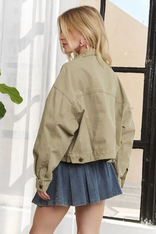 Adora Canvas Button Up Front Denim Jacket