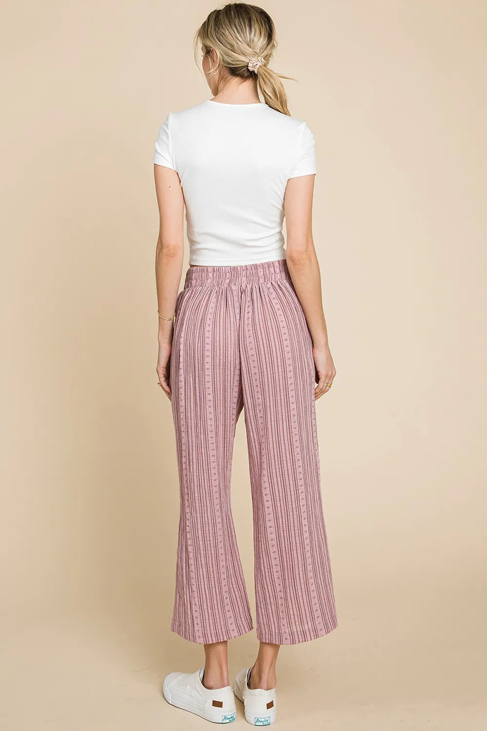 Pink Cotton Bleu By Nu Lab Striped Elastic Waist Wide Leg Pants