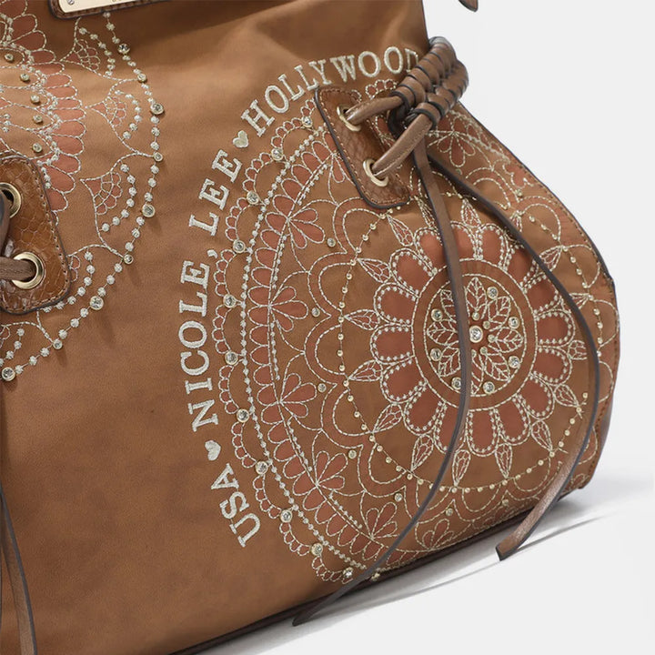 Nicole Lee Usa Side Braided Tassel Inlaid Rhinestone Embroidery Hobo Bag