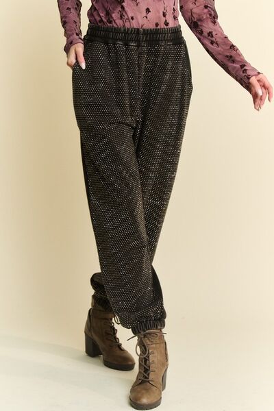 Davi Dani Rhinestone Elastic Waist Joggers