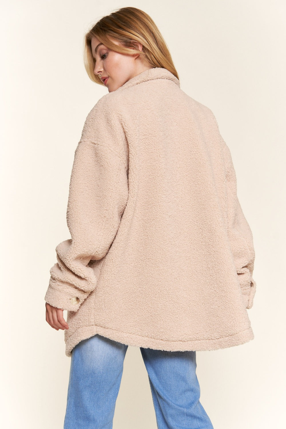Natural And The Why Teddy Sherpa Button Down Curved Hem Shacket
