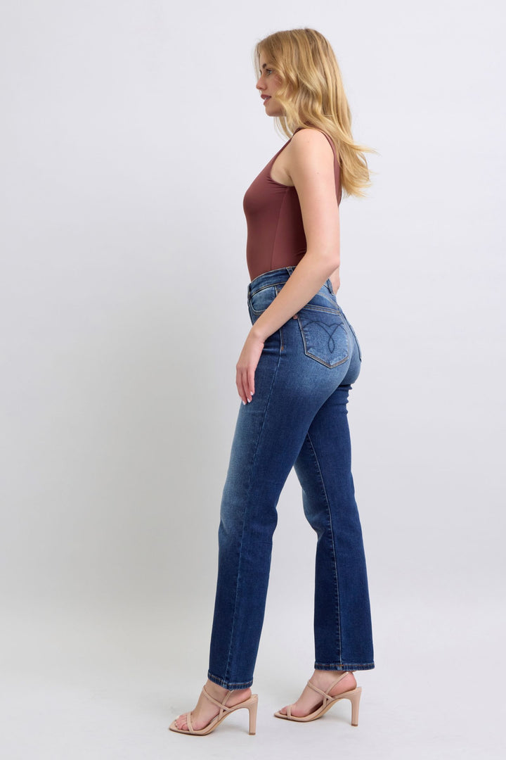 Dark Judy Blue Full Size Washed Straight Leg Jeans With Pockets