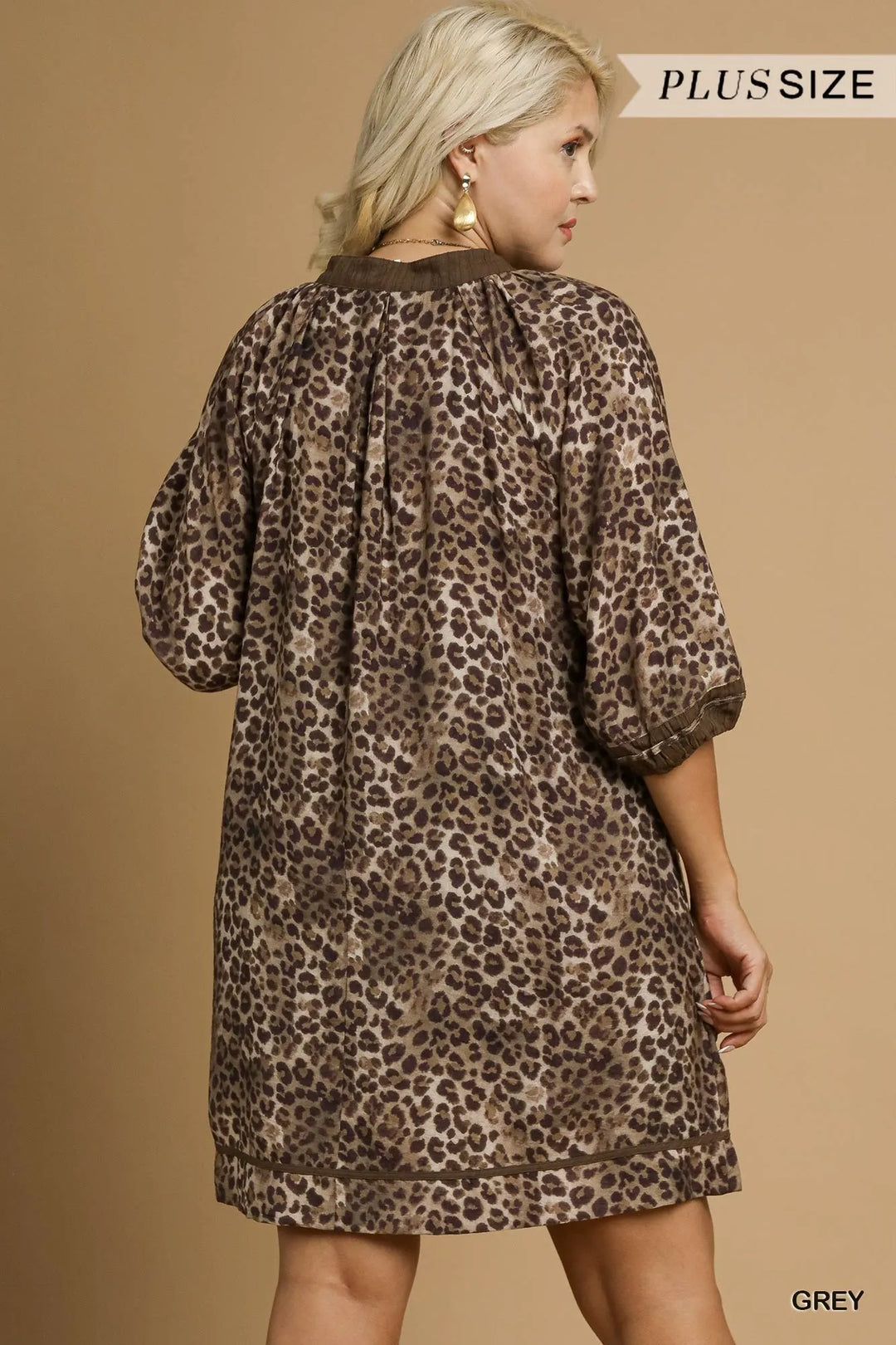 Umgee Full Size Leopard Print Mini Dress With Contrast Trim Plus Size 1