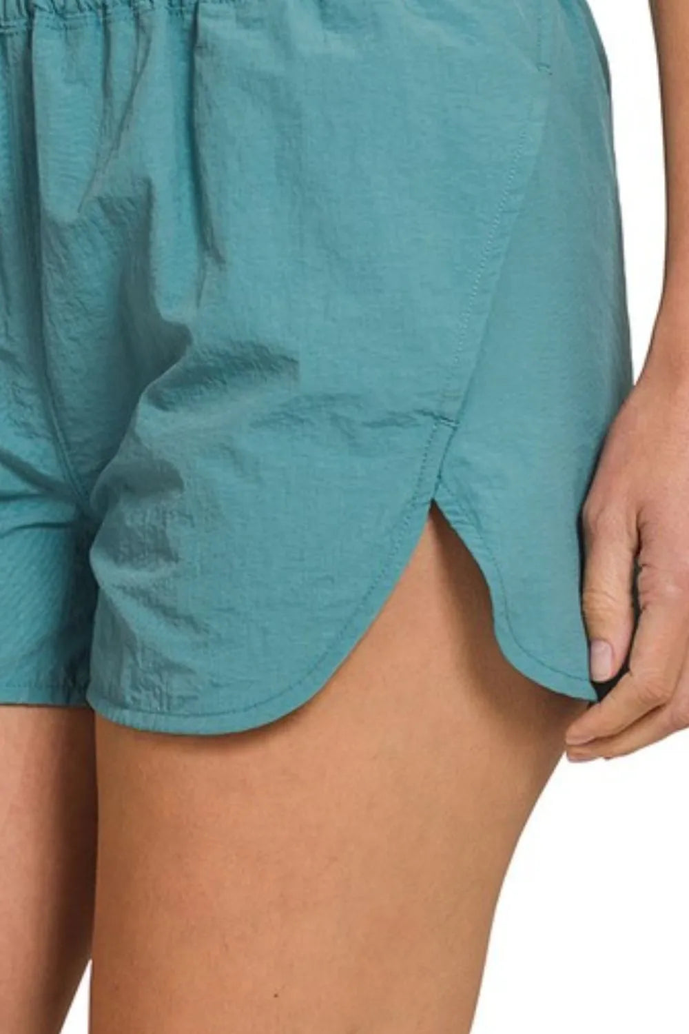 Dusty Teal Zenana Windbreaker Smocked Waistband Running Shorts 5