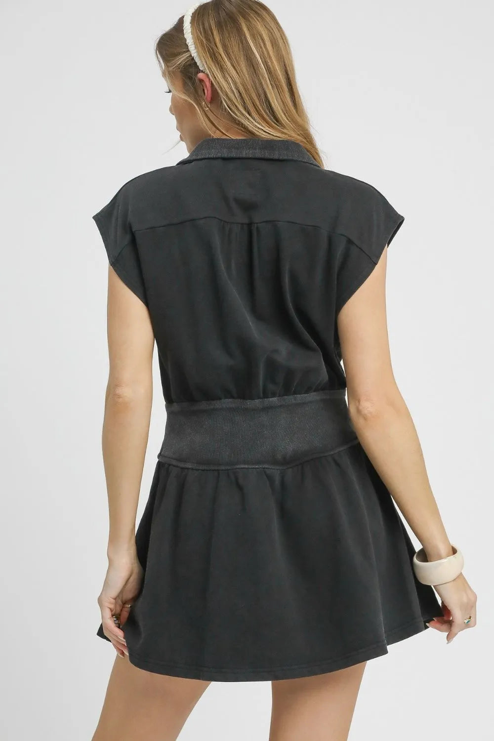 Black Umgee Zip Front Cap Sleeve Mini Dress