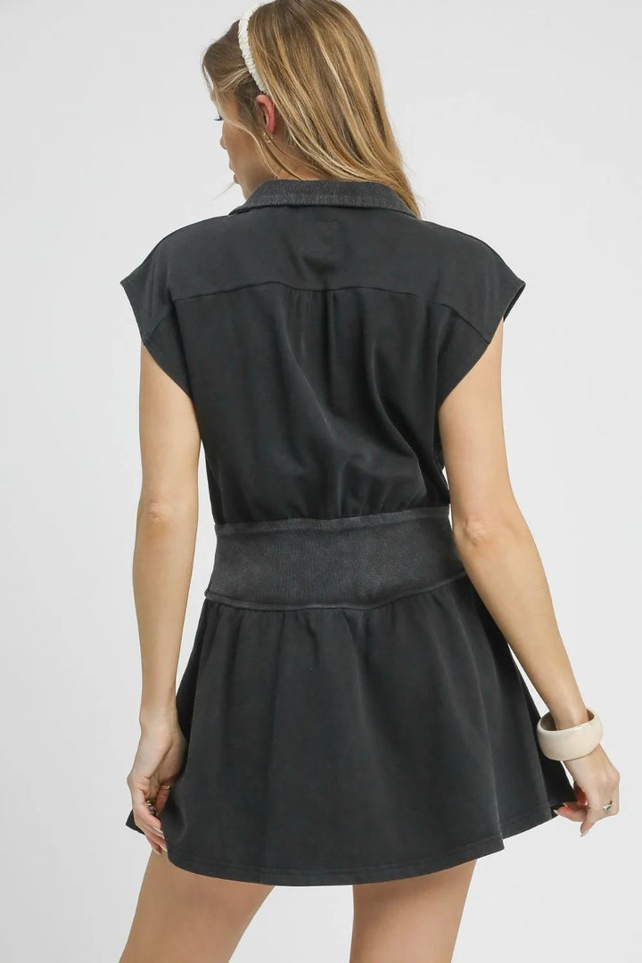 Black Umgee Zip Front Cap Sleeve Mini Dress