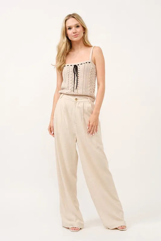 And The Why High Rise Wide Leg Linen Blended Pants
