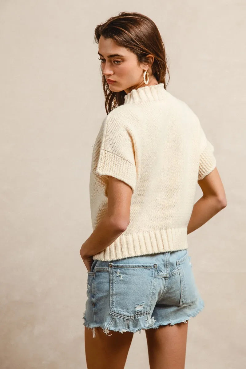 Bibi American Flag Patchwork Drop Shoulder Sweater