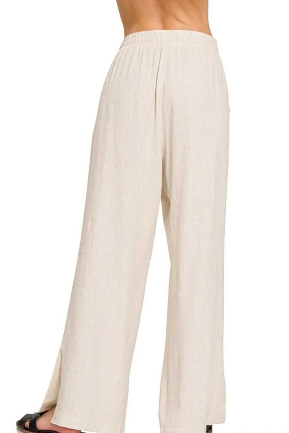 Sand Beige Zenana Linen Drawstring Pants 1
