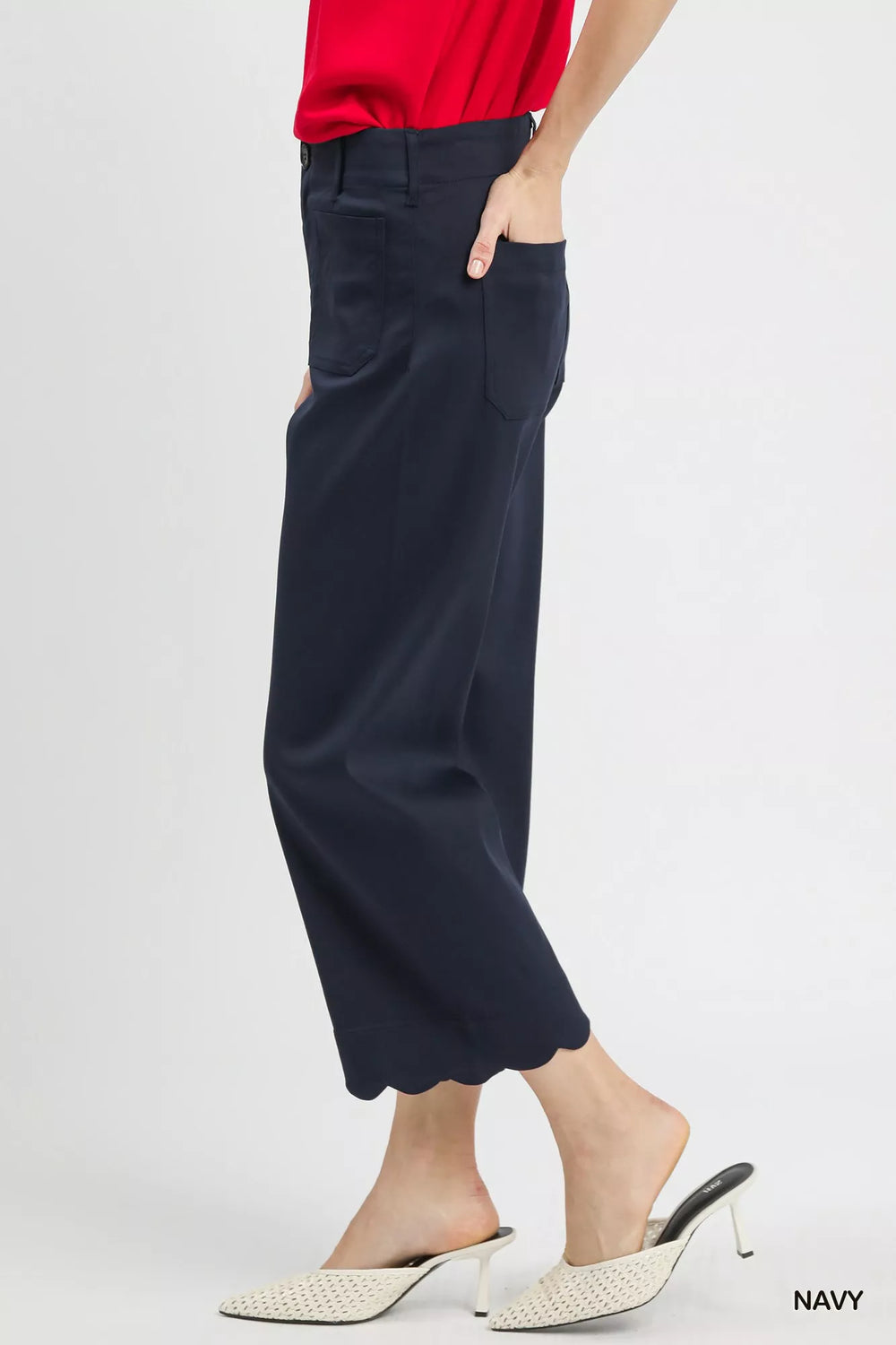Navy Umgee Scallop Hem Wide Leg Pants