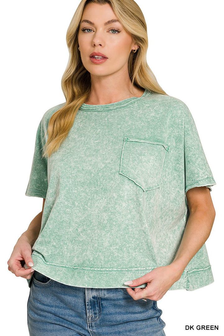 Dk Green Zenana Halo Washed Oversized Top