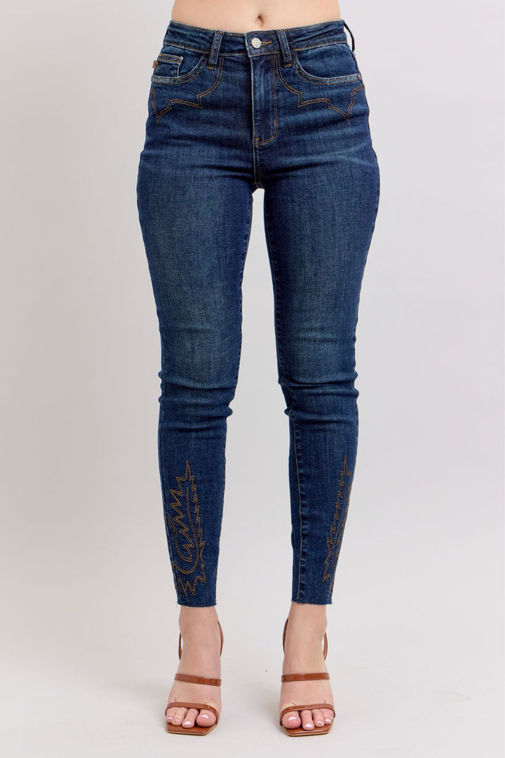 Dark Judy Blue Full Size Embroidered High Rise Skinny Jeans Plus Size