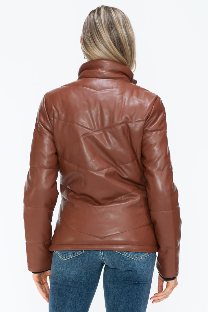 Brandy Snobbish Pocketed Zip Up Turtleneck Puffer Jacket 1
