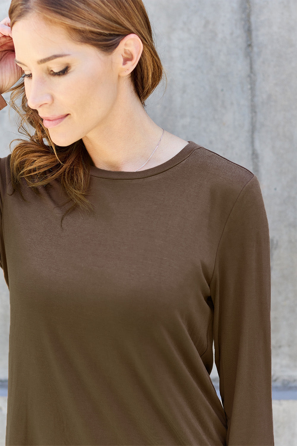 Dark Gray Basic Bae Full Size Round Neck Long Sleeve Top