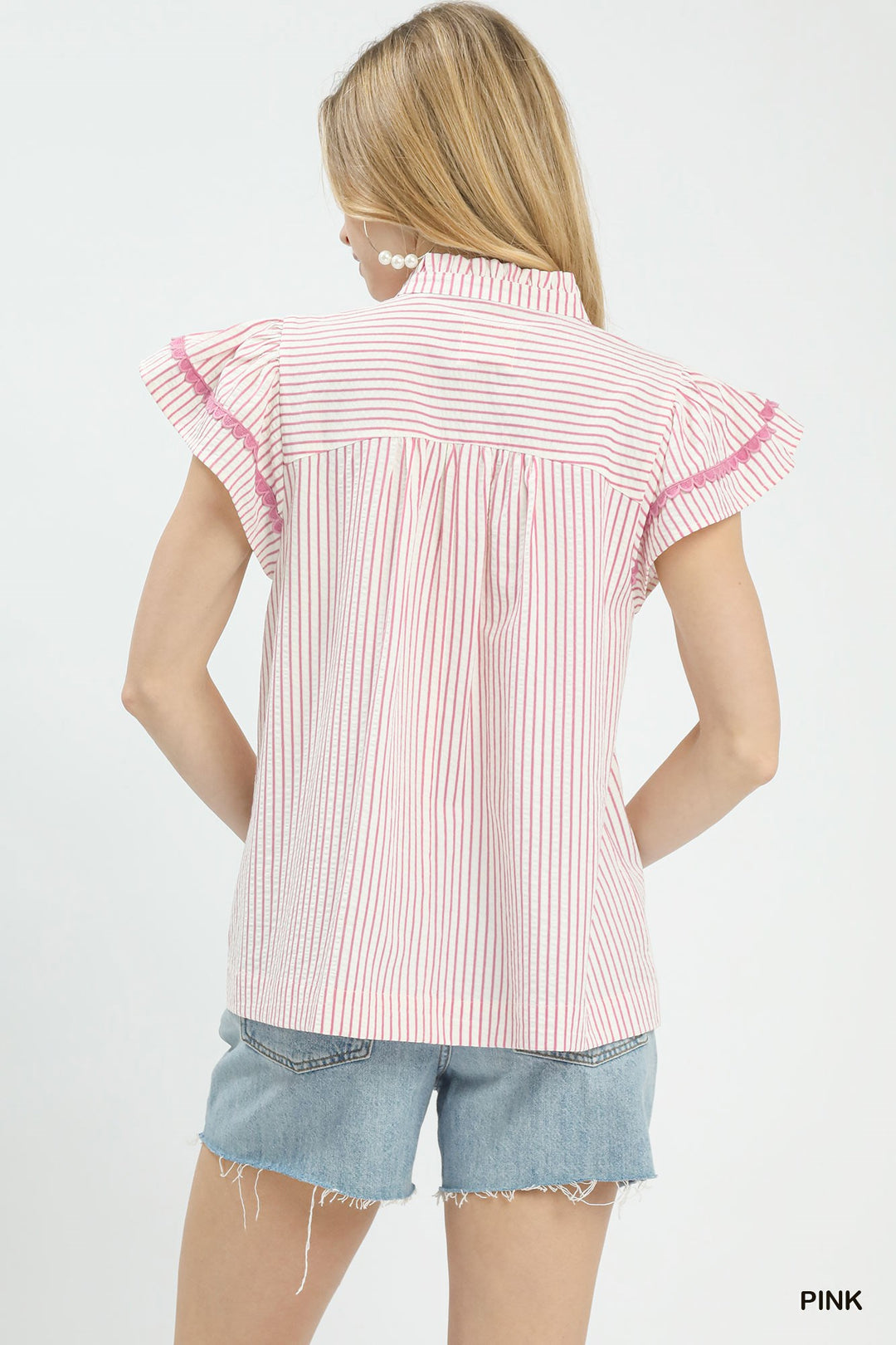 Pink Umgee Striped Flutter Sleeve Top