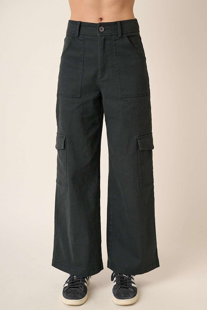 Black Mittoshop Wide Leg High Waist Pants With Cargo Pockets