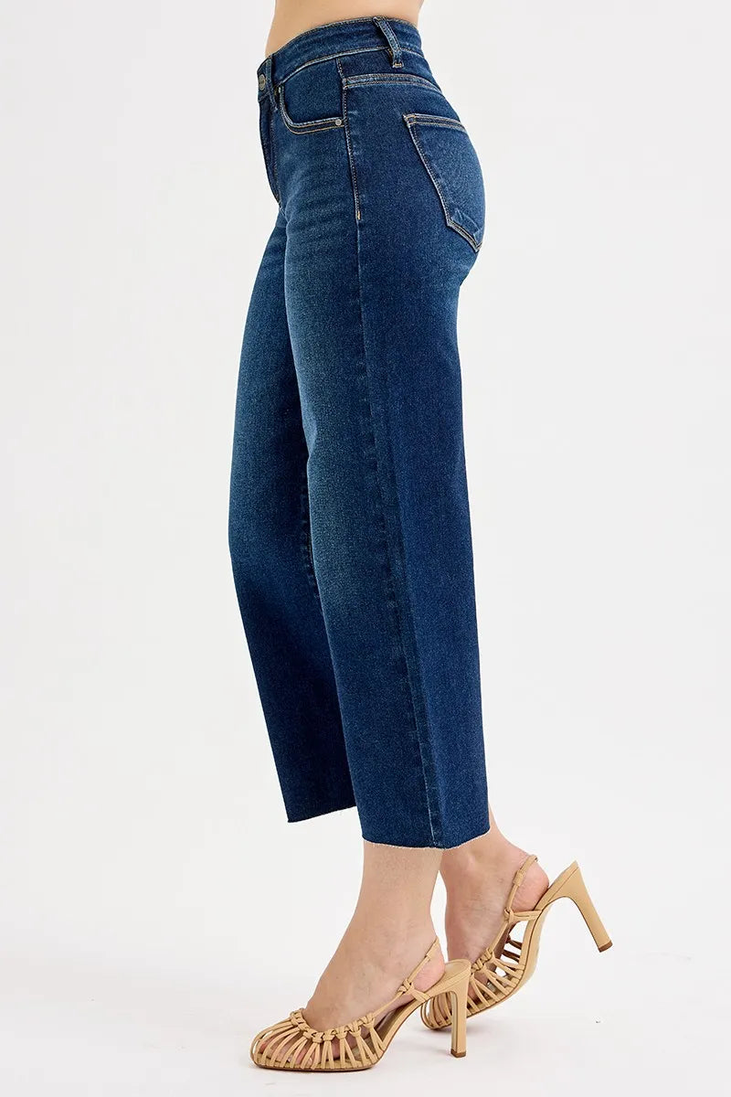 Dark Risen Full Size Tummy Control High Rise Crop Wide Jeans Plus Size