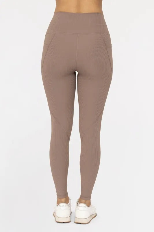 Deep Taupe Mono B Soft Ribbed High Waisted Leggings