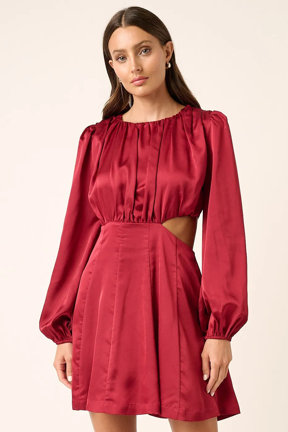Wine Mittoshop Satin Side Cutout Detail Mini Dress 1