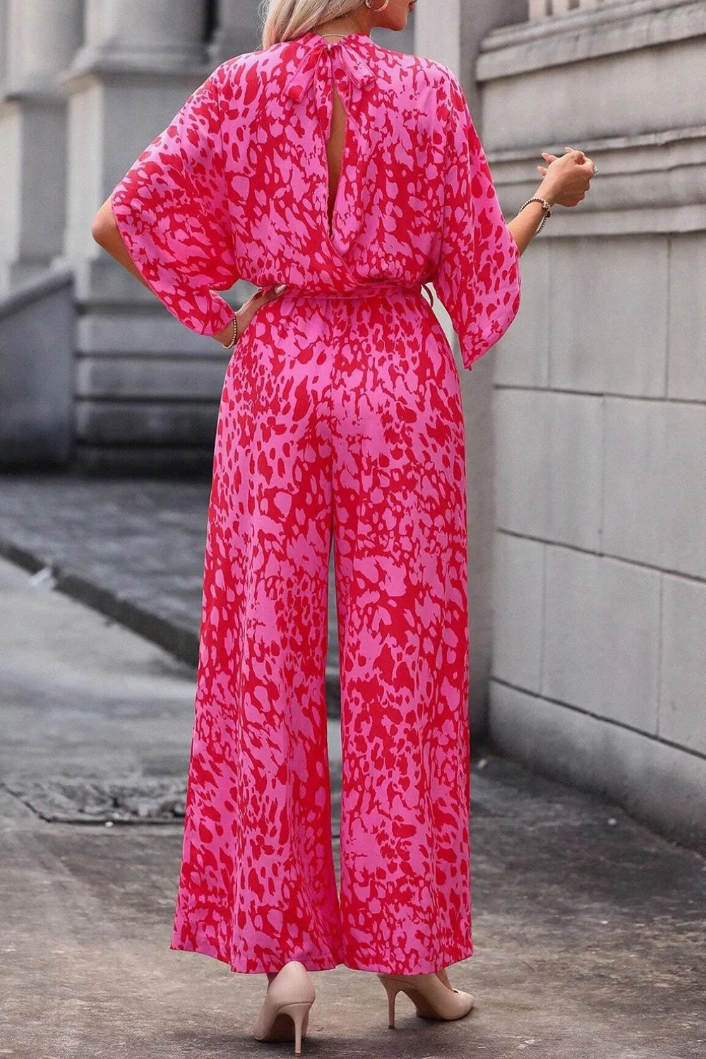 Hot Pink Leopard Belted Wide Leg Jumpsuit