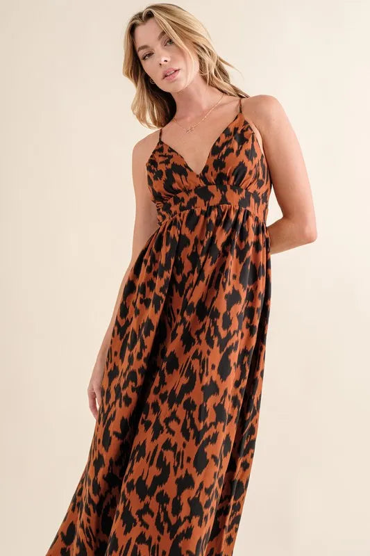 Brown And The Why Leopard Print Plunge Maxi Dress