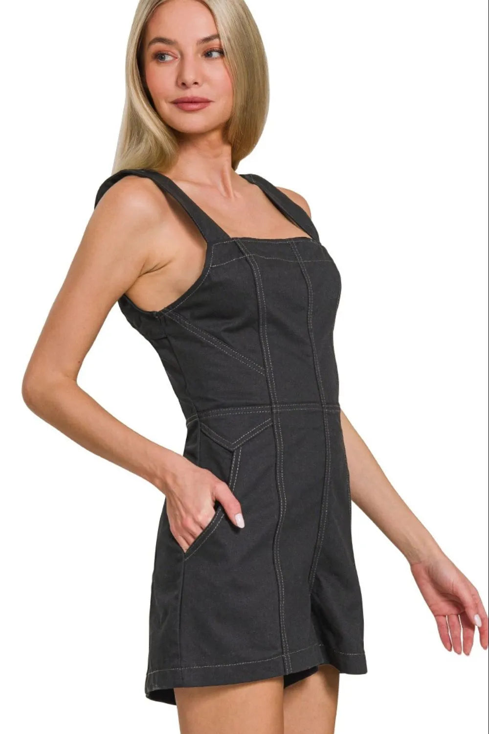 Black Zenana Tie Back Romper