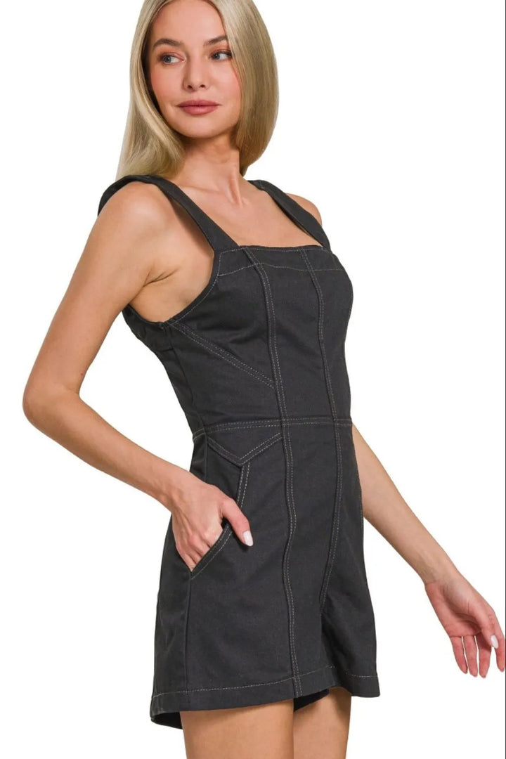 Black Zenana Tie Back Romper