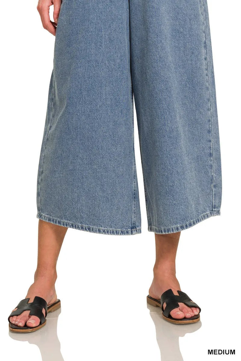 Zenana Denim Medium Washed Wide Leg Overalls