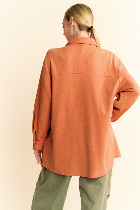 Pumpkin Davi Dani Waffle Knit Button Down Shirt