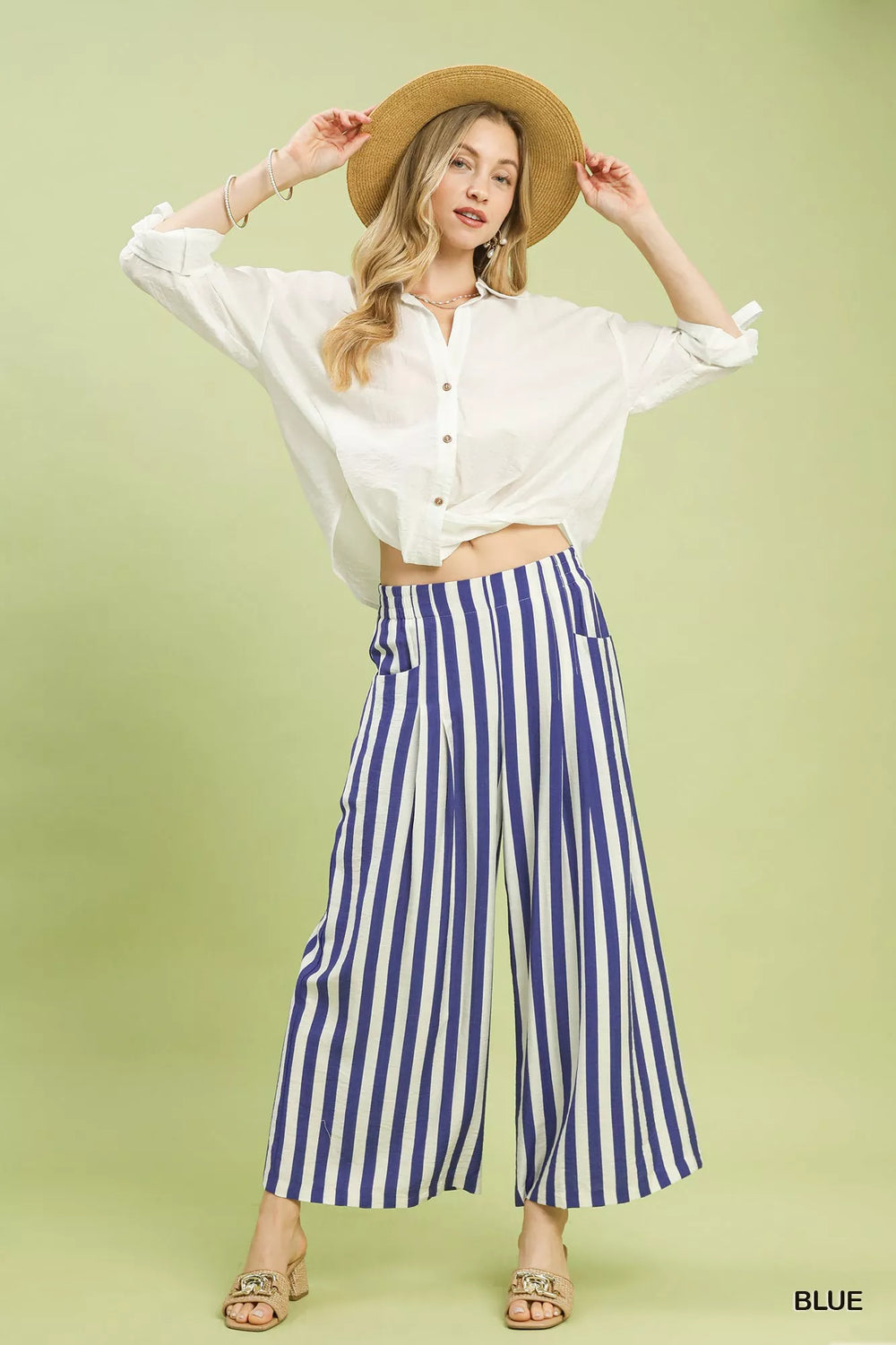 Blue Umgee Vertical Stripe Wide Leg Pants 1