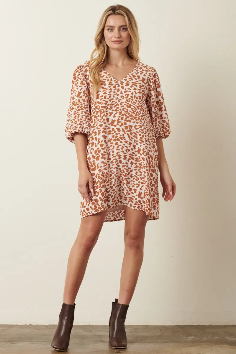 Mittoshop Animal Print Puff Sleeve Mini Dress 1
