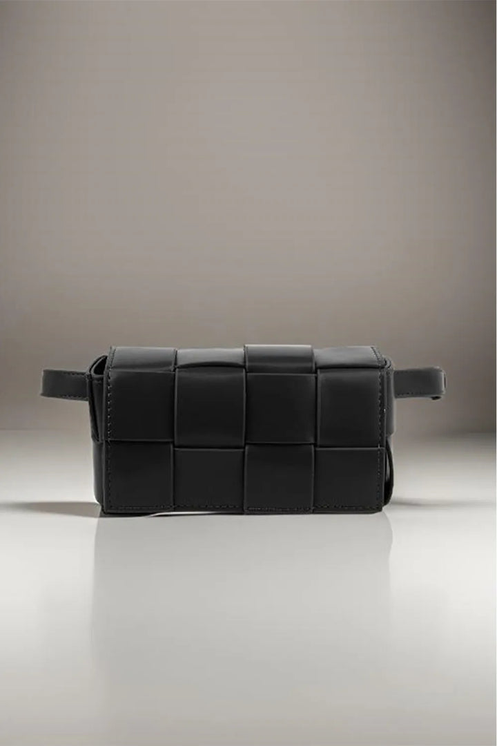 Black Zenana Vegan Leather Woven Crossbody Bag
