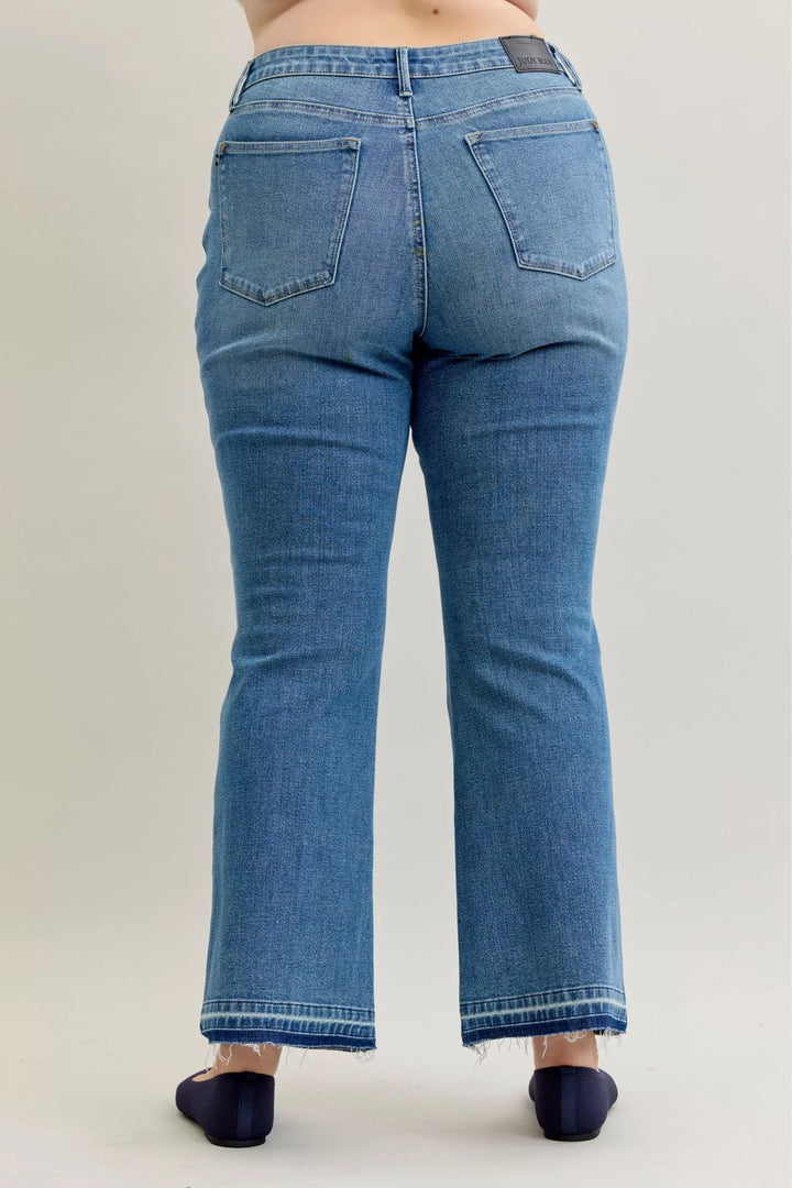 Judy Blue Full Size Mid Rise Slim Bootcut Tummy Control Release Hem Jeans Plus Size