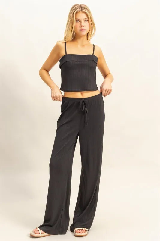 Black Hyfve Rib Knit Cami Top And Pants Set 3