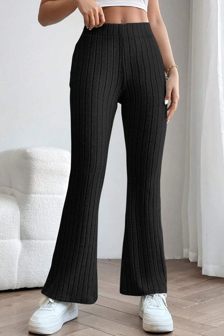 Black Basic Bae Full Size Ribbed High Waist Flare Pants