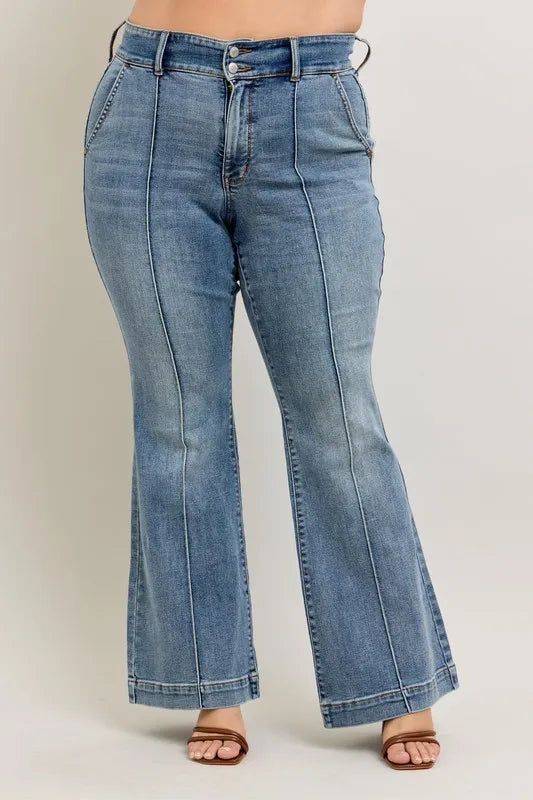 Md Judy Blue Full Size High Waist Flare Denim Jeans With Front Seam Detail Plus Size