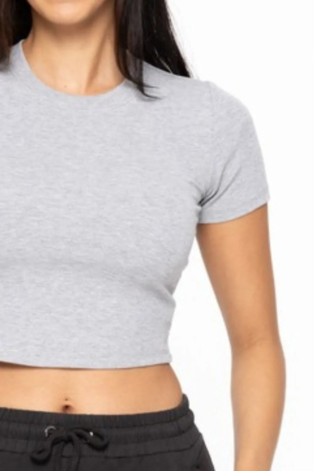 Heather Grey Mono B Essential Micro Ribbed Cropped Athleisure Tee 8