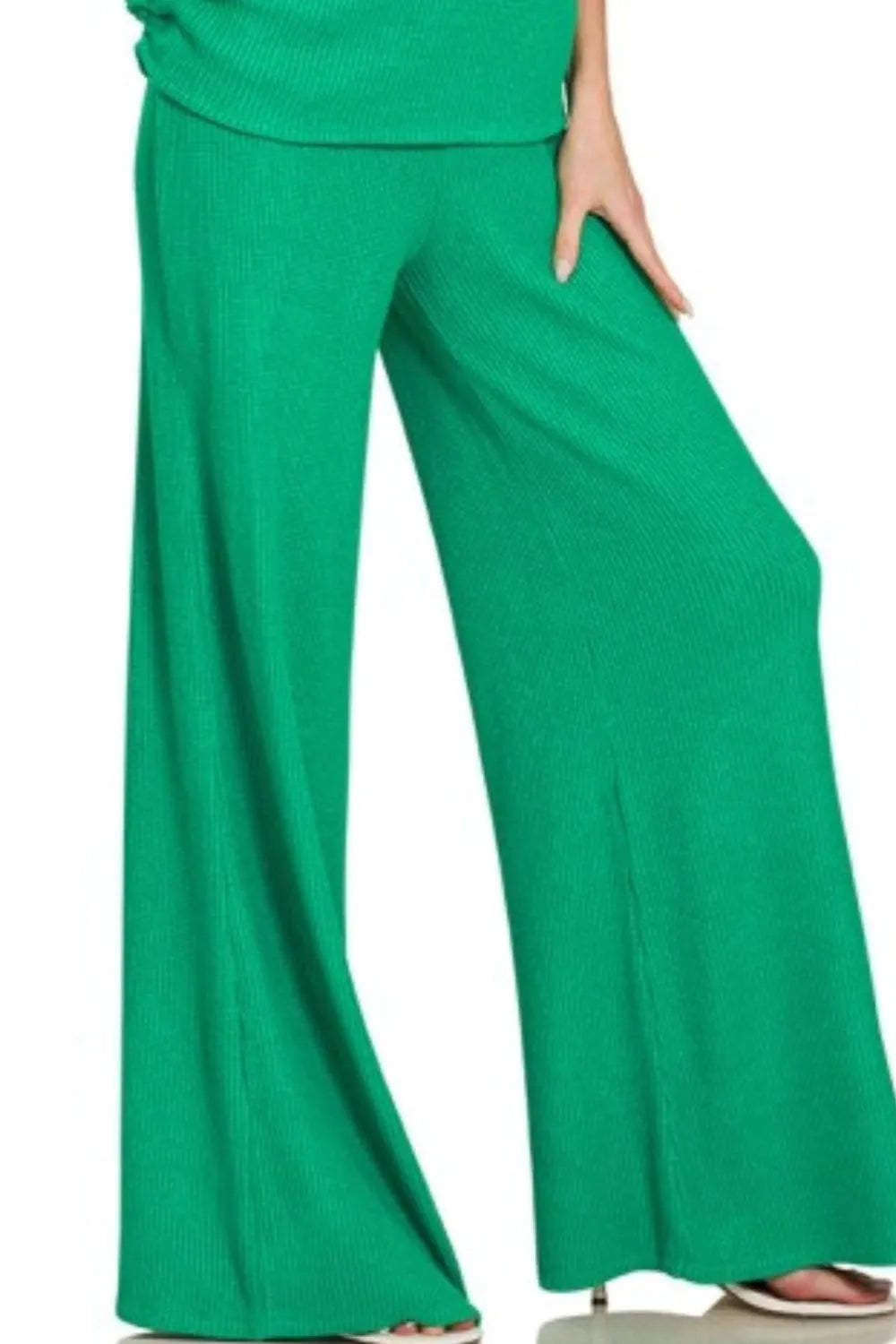 K Green Zenana Sweater Mock Neck Top Long Pants Set 3