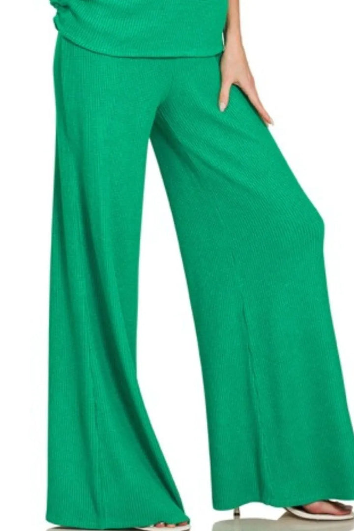 K Green Zenana Sweater Mock Neck Top Long Pants Set 3