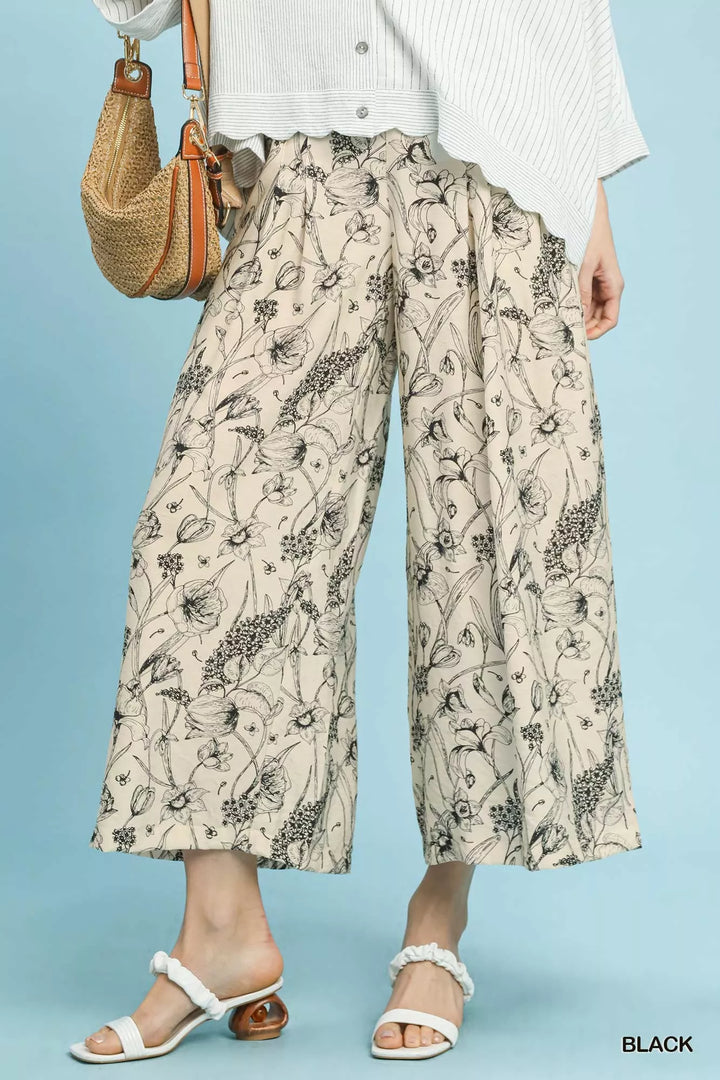 Black Umgee Two Tone Floral Print Pants