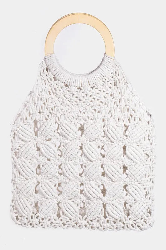Iv Fame Boho Braided Wooden Top Handle Bag