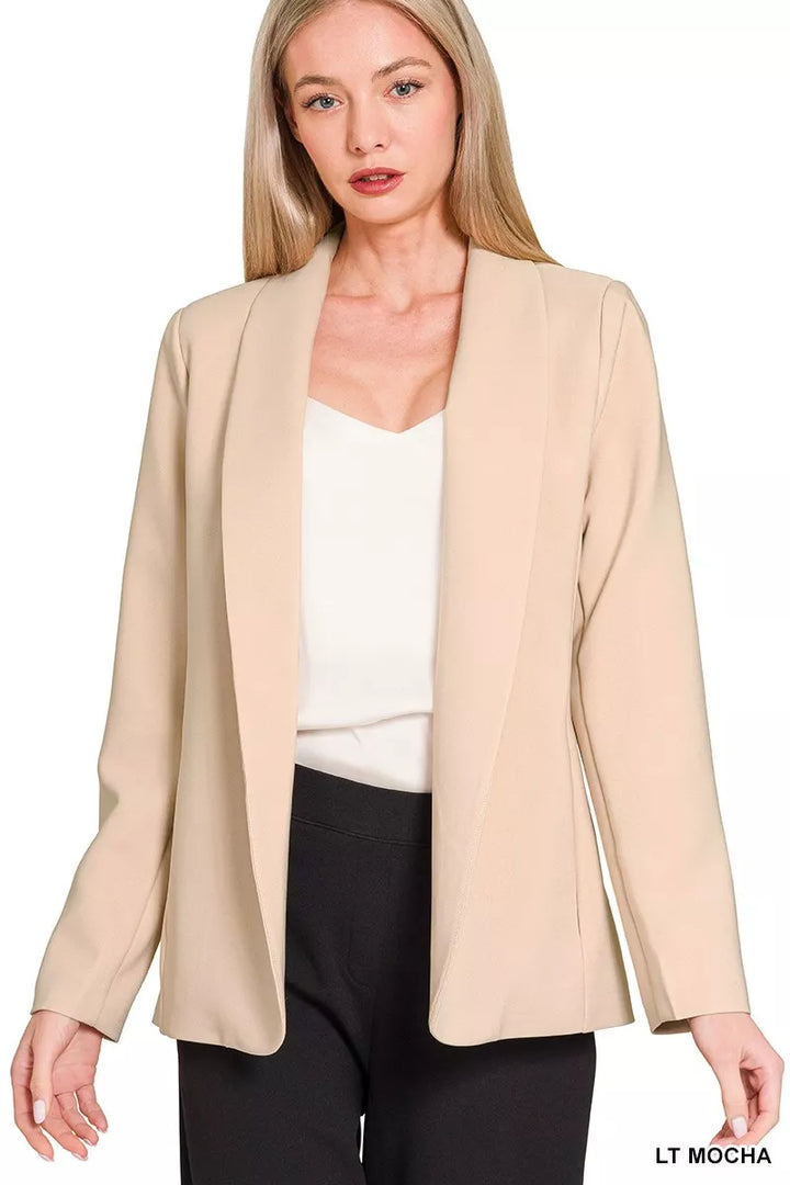 Lt Mocha Zenana Woven Long Sleeve Blazer With Lining 4